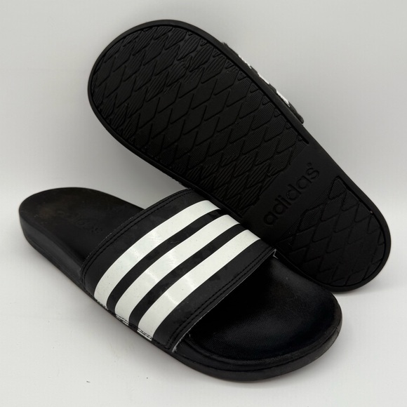 Women’s Adidas Black and White Striped Adilette Comfort Slides Size 8 ART AP9966 - Picture 1 of 6